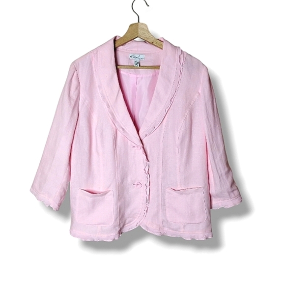 Kim Rogers Jackets & Blazers - Pink Linen Blazer | 3/4 Sleeve • Lined • Pockets | Large